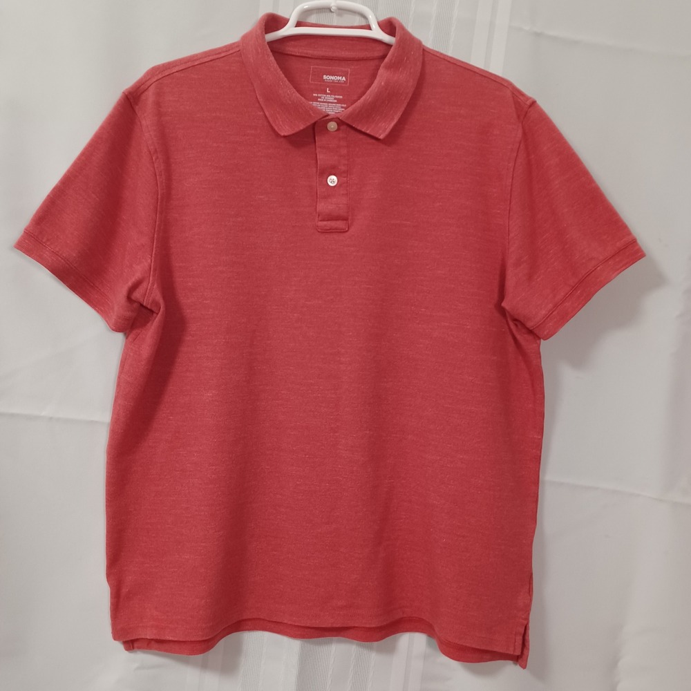 Sonoma Goods For Life Mens Red Heather Polo Shirt Large‎ MS01K100RN Short Sleeve